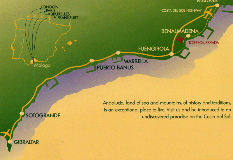 Costa del Sol Spanish holiday apartment, holiday villa, Torrequebrada golf course. Close to Malaga international airport and Marbella on the Spanish south coast holiday resort